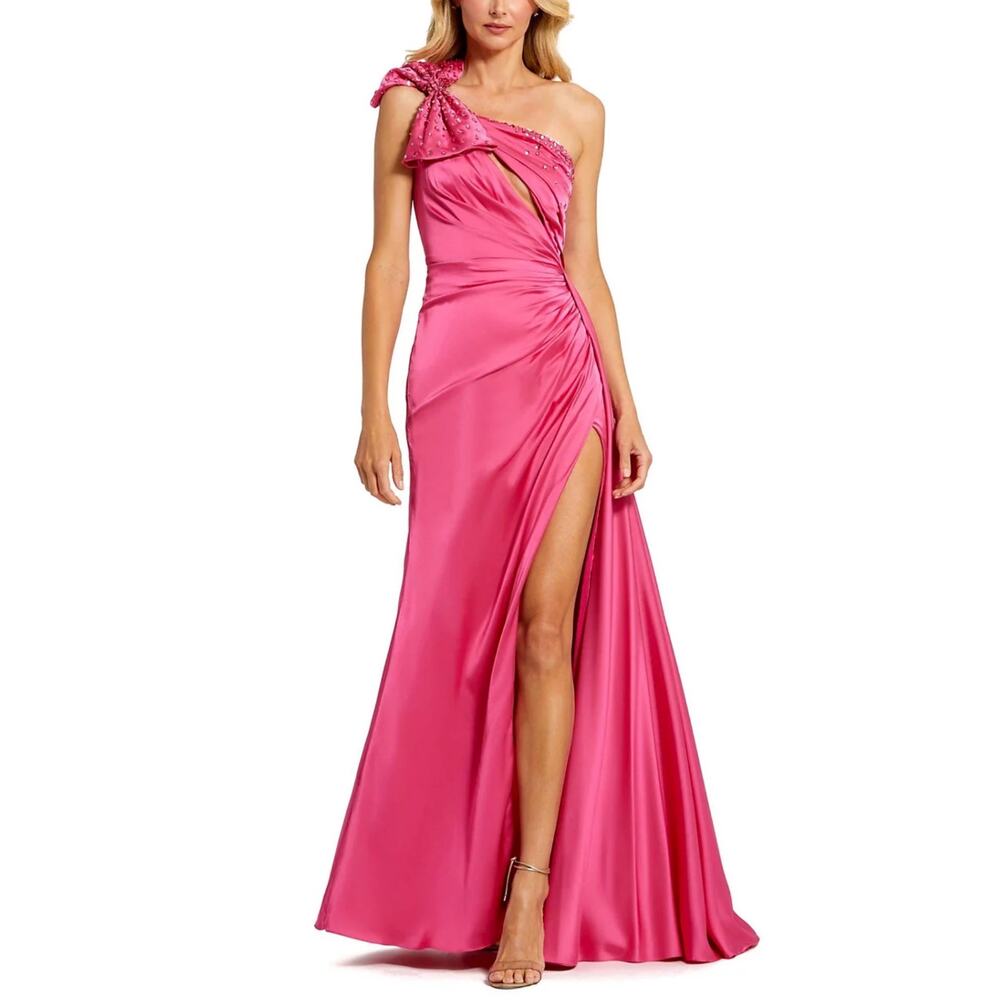 Mac Duggal 11788 Satin One Shoulder A-Line Beaded Gown in Pink Size 6. Gorgeous